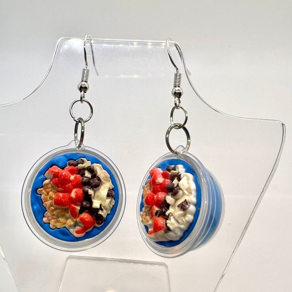 Oatmeal Bowl Earrings - Vegan Earrings - Foodie Earrings - Fruit Earrings - Picture 1 of 9